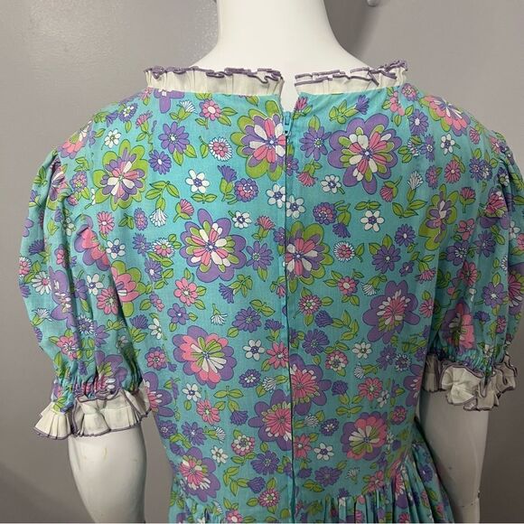 ‎RARE 70's cottagecore hand made blue floral dress - M - Picture 10 of 13
